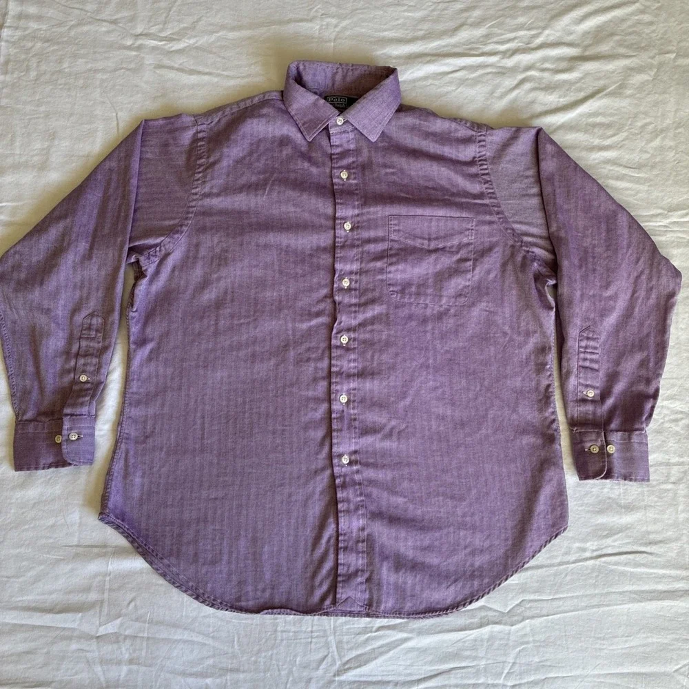 VTG Polo Ralph Lauren Philip Long Sleeve Button Up Men's L 16.5 34/35 Purple